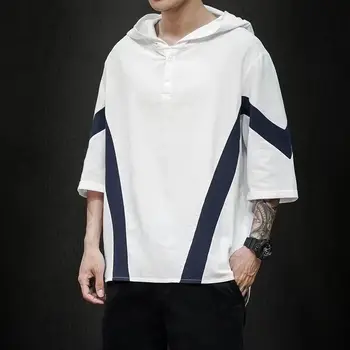 Летняя футболка с капюшоном и коротким рукавом, мужская модная брендовая футболка с коротким рукавом, модный свитер свободного размера, топ с коротким рукавом