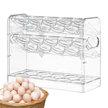 Лоток для яиц для холодильника, 3-слойная подставка для яиц, экономящая пространство, с 30 сетками, Органайзер для кладовой и хранения с ручкой для дверцы холодильника