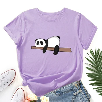 Модная женская хлопковая футболка с забавным рисунком панды, повседневные женские топы с коротким рукавом, Бесплатная доставка