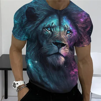 Мужская футболка в стиле ретро с изображением свирепых животных, повседневная футболка с 3D Львом, Летние футболки с круглым вырезом, пуловер, мужская уличная одежда, Дышащие Свободные топы