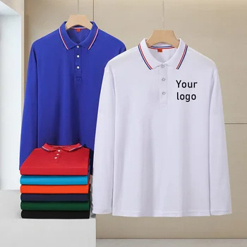 Мужская футболка на заказ, рубашка поло с отворотом и длинным рукавом, деловая рабочая одежда с вышивкой, рекламные топы супермаркетов