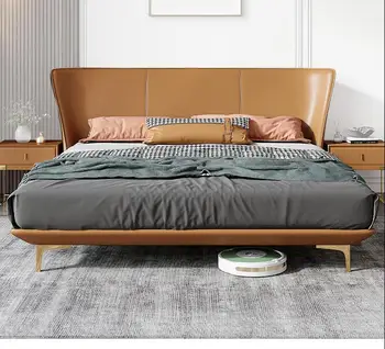 Мягкая Кровать Из Натуральной Кожи RAMA DYMASTY Современный Дизайн, Модная Мебель Для Спальни Размера King/Queen Size