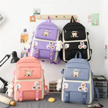 набор из 5 предметов, школьные сумки для девочек, рюкзак для девочек, Kawaii bookbag, детский женский рюкзак ярких цветов, детский школьный рюкзак