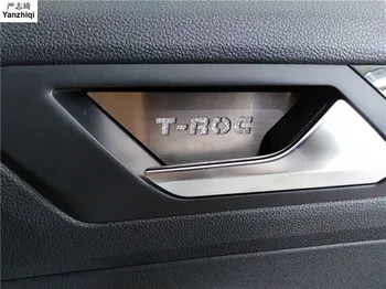 Нержавеющая сталь 4 шт./лот Автомобильные наклейки Внутренняя дверная чаша наклейка Защита дверной чаши блестки для Volkswagen VW T-ROC T ROC 2018