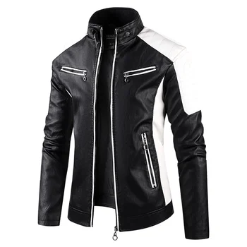 Новая кожаная повседневная модная мужская мотоциклетная куртка большого размера со стоячим воротником, хлопковая мужская куртка из искусственной кожи