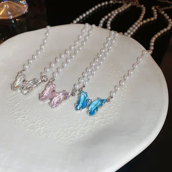 Новая Корейская Супер Фея для женщин Wirls, Фантазийное Стекло, Кристалл, подвеска Betterfly, Жемчужное ожерелье, цепочка для ключиц, популярные ожерелья