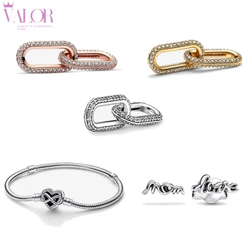 Новая серия серебряной пряжки 925 пробы с бриллиантами в форме сердца, трехцветное двойное кольцо, Модные женские серьги-подвески, браслет
