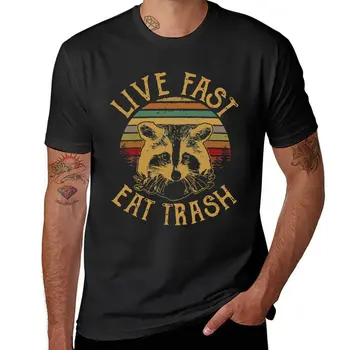 Новая футболка Live Fast Eat Trash, забавная футболка, модные футболки в корейском стиле, мужская футболка с аниме, мужские футболки