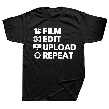 Новый летний видеоредактор, загружающий монтаж фильма, Забавный слоган, футболки на день рождения, мужская хлопковая футболка с коротким рукавом, мужская одежда