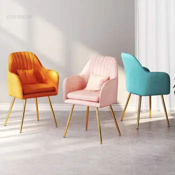 Обеденные стулья с подлокотниками из скандинавской ткани, роскошная мебель для дома, Минималистичный обеденный стул с мягкой подушкой, Современные стулья для столовой