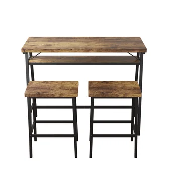 Обеденный набор из 3 предметов, кухонный барный стол с 2 стульями Обеденный набор из 3 предметов, кухонный барный стол с 2 стульями 1