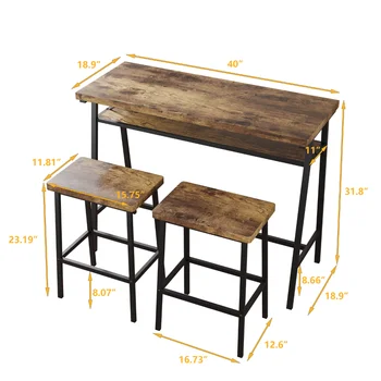 Обеденный набор из 3 предметов, кухонный барный стол с 2 стульями Обеденный набор из 3 предметов, кухонный барный стол с 2 стульями 5