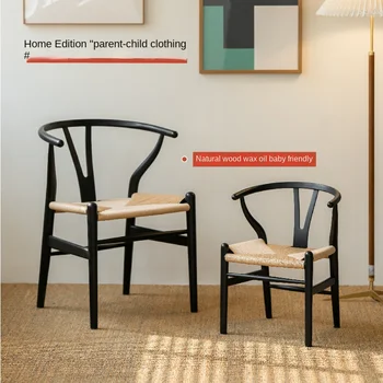 Обеденный стул Nordic из массива дерева, винтажный тканый стул для домашнего ресторана, классический детский стул для учебы