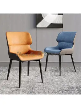 Обеденный стул в скандинавском стиле, Домашний кожаный Легкий роскошный стул, Современный минималистичный стул Со спинкой, Железный Металлический стул для ногтей
