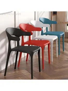 Обеденный стул с роговой спинкой, Пластиковый стул для дома, гостиной, Роскошный Современный Простой Чистый Красный Стол, Стул для отдыха в скандинавском стиле
