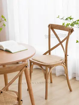 Обеденный стул с семейной спинкой, Маленький Деревянный стул для кофейни, свадебной фотосъемки, ротанговый стул, французский антикварный стул из массива дерева