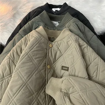 Однобортная толстая хлопчатобумажная куртка в клетку в японском стиле, мужская осенне-зимняя простая универсальная свободная бейсбольная куртка