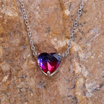 Ожерелье из радужного хрусталя с многоцветным цирконом, Романтические ожерелья с подвеской в виде сердца Любви Для женщин, Серебряная цепочка с драгоценными камнями