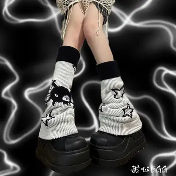 Осенне-зимние японские трикотажные гетры JK Star Skeleton Y2K Длинные носки Lolita Тонкие носки с ворсом Спереди и сзади
