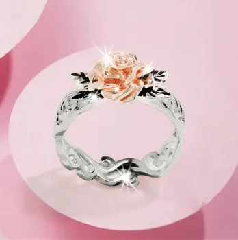 Пальчиковый огонь Изысканное двухцветное кольцо с цветком из цельного розового золота, предложение модных цветочных украшений, подарок на годовщину, украшения для пляжной вечеринки