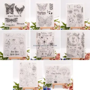 Пасхальный кролик для бабочки Силиконовый прозрачный штамп с печатью для скрапбукинга, тиснение, декоративный фотоальбом