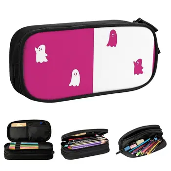 Пенал Pink Ghost Kawaii, жуткие пеналы на Хэллоуин, держатель для ручек для студентов, большая сумка, школьный подарок для студентов, канцелярские принадлежности