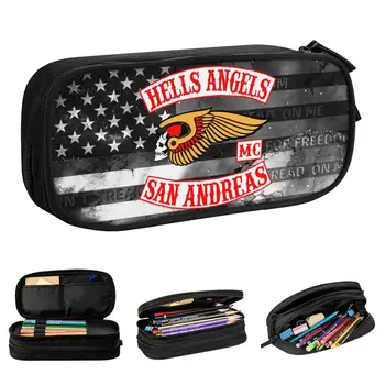 Пенал для мотоклуба Hells Angels, милый держатель для ручек, сумка для девочек и мальчиков, Большая емкость, школьные принадлежности, подарки, чехол для карандашей