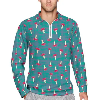 Повседневные футболки Magic Mushroom, милая рубашка поло с красными грибами, мужская винтажная рубашка, осенние топы с длинными рукавами и рисунком, Большой размер 5XL 6XL
