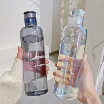 Прозрачная бутылка для воды со шкалой времени, креативная Герметичная пластиковая чашка для напитков большой емкости, устойчивая к падениям, для альпинистских путешествий