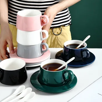 Простая яркая кофейная чашка в скандинавском стиле с блюдцем, керамическая цветочная чайная чашка, чашка для молока, кофейный сервиз в западном ресторане