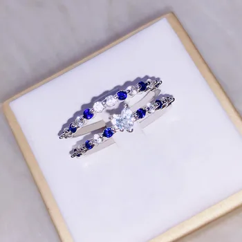 Ретро сине-белое хрустальное кольцо в форме сердца для стильного минималистичного подарка Женщине на День рождения