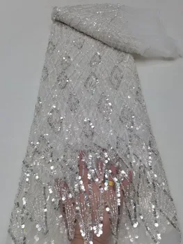 Роскошная кружевная ткань с пайетками для Африканского Жениха 2023, Высококачественная Вышивка бисером, Французское тюлевое кружево для пошива Нигерийского свадебного платья