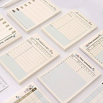 Самоклеящиеся Блокноты Kawaii Sticky Notes На каждый день, ежемесячный планировщик, Контрольный список времени, Блокноты, наклейки, Канцелярские принадлежности