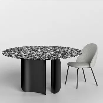 Светлый роскошный обеденный стол из терраццо в скандинавском стиле, дизайнерский образец комнаты, вилла, ресторан отеля, обеденный стол