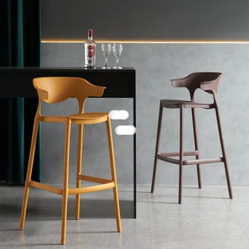 Скандинавские минималистичные пластиковые барные стулья Современная барная мебель Спинки для кафе Барные стулья для дома Штабелируемые Дизайнерские Креативные Высокие табуреты