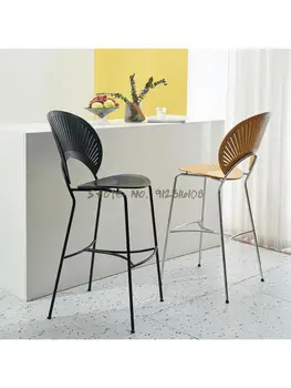Скандинавский дизайнерский барный стул в виде ракушки, простой и креативный высокий табурет из массива дерева, бытовая спинка, барный стул, стул для кафе-бара