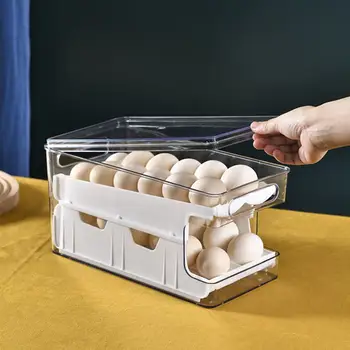 Слайдер для коробки для яиц, Дышащий доступ, Прозрачная Автоматическая скатка, экономящая место, Многослойная коробка для хранения яиц из пищевого пластика