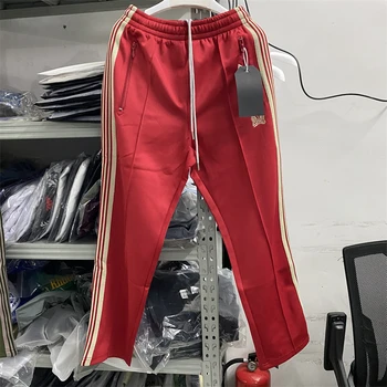 Спортивные брюки с узкими иглами Для мужчин и женщин, высококачественные Гладкие Красные спортивные брюки, трикотажные брюки-бабочки в полоску