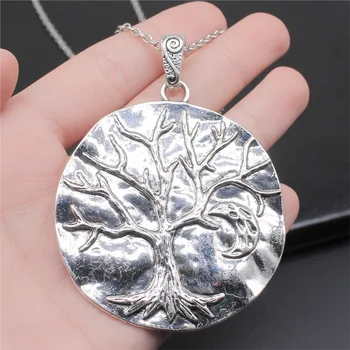 Старинное серебряное ожерелье 85x65 мм с подвеской в виде дерева и Луны для женщин, мужчин, ожерелье с длинной цепочкой