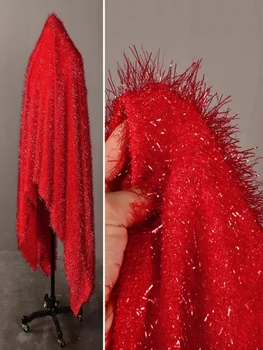 Трикотажное полотно Ярко-красное шелковое перо с длинной кисточкой, блестящий эластичный плюш, декоративно-прикладное искусство, ткань для шитья, сделай сам, по метрам Материала