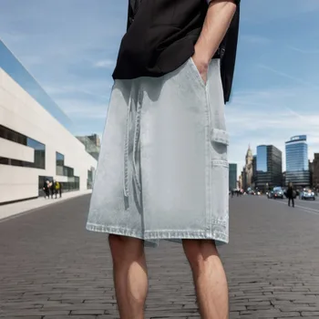 Уличная одежда джинсы короткие джинсовые шорты для отдыха Мужские летние повседневные брюки в американском стиле Свободные джинсовые штаны Повседневная одежда