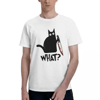 Футболка Для мужчин Cat What Кровожадный Черный кот с ножом в стиле y2k, хлопковая футболка с графическим рисунком, Винтажная роскошная мужская одежда
