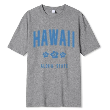 Футболки с буквенным принтом штата Гавайи Алоха, мужская летняя хлопчатобумажная мягкая повседневная одежда, свободная футболка в стиле хип-хоп, мужская футболка с рисунком