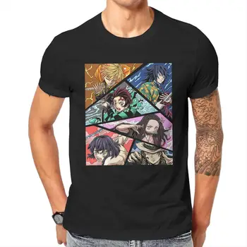 Футболки с героями мультфильмов Demon Slayer, мужские футболки из японского аниме Kimetsu No Yaiba, винтажная футболка из 100% хлопка, футболка для вечеринок, одежда