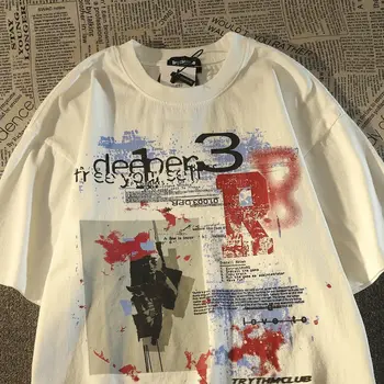 Хлопковая футболка с принтом ретро и готических граффити, летний тренд Harajuku Personality Street Y2K, пара в стиле хип-хоп, топ с коротким рукавом