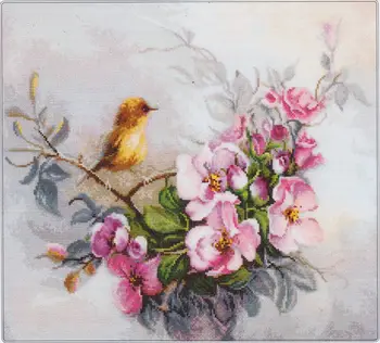 Цветы и птица 52-46 Вышивка своими руками 14-каратные наборы для вышивания крестиком без надписей, набор для вышивания крестиком домашнего декора