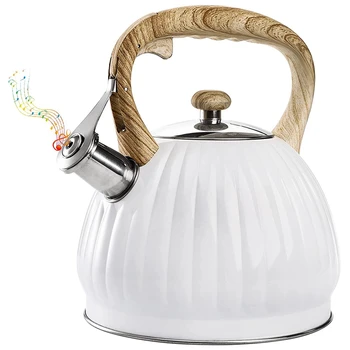 Чайник для приготовления чая объемом 3,5 л для плиты, чайник со свистком из нержавеющей стали с деревянной ручкой, чайник в форме белой тыквы