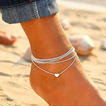 Чешский серебряный браслет-браслет на ногу, Модные женские ножные браслеты с сердечками, Босоножки Для женщин, цепочка для ног, Пляжные украшения для ног