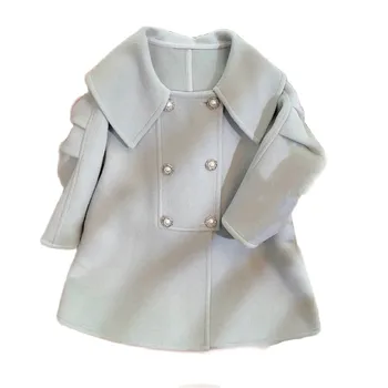 Шерстяное пальто для девочек 2023, новое Корейское модное шерстяное пальто, Верхняя одежда, куртка для детей, Двубортные пальто для девочек, наряды, одежда