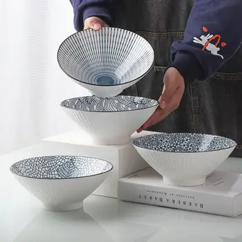 Японская большая миска, миска для лапши быстрого приготовления, креативная чистая красная посуда, миска для супа, Керамическая миска для рамена, миска для домашней шляпы, миска для риса